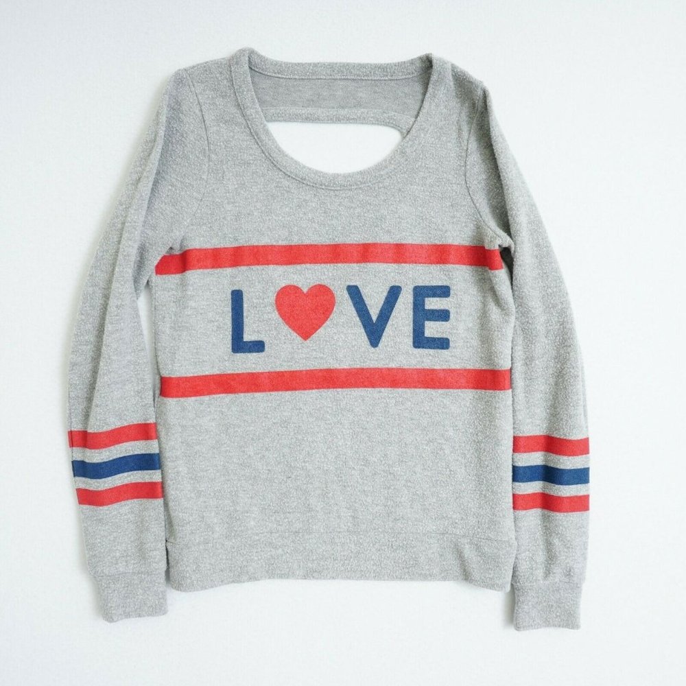 Chaser Womens Sweater Top Open Back Gray Purposeful Pilling Size XS "LOVE"
